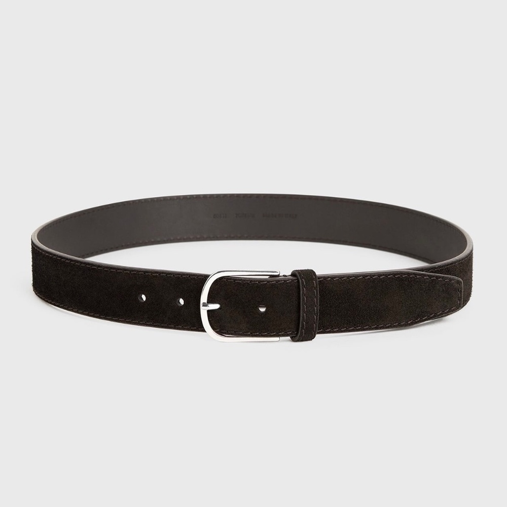 TOTEME Bold Wide Trouser Belt in Suede Espresso Dark Brown Size 80 - Picture 3 of 9
